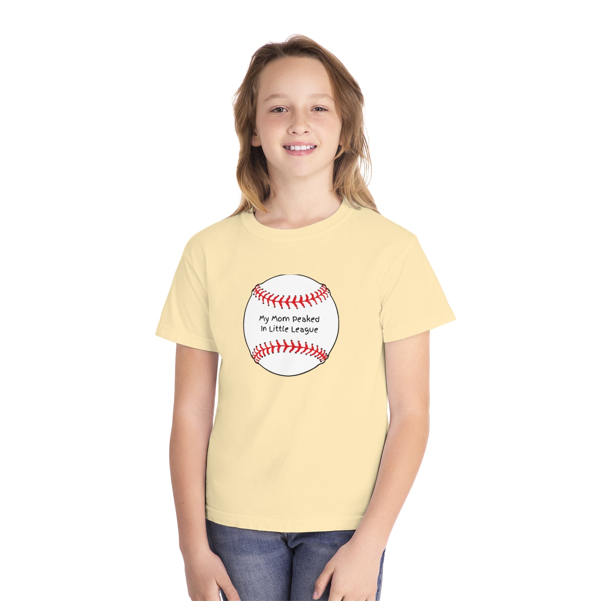 "My Mom Peaked in Little League" - Kids Baseball Shirts