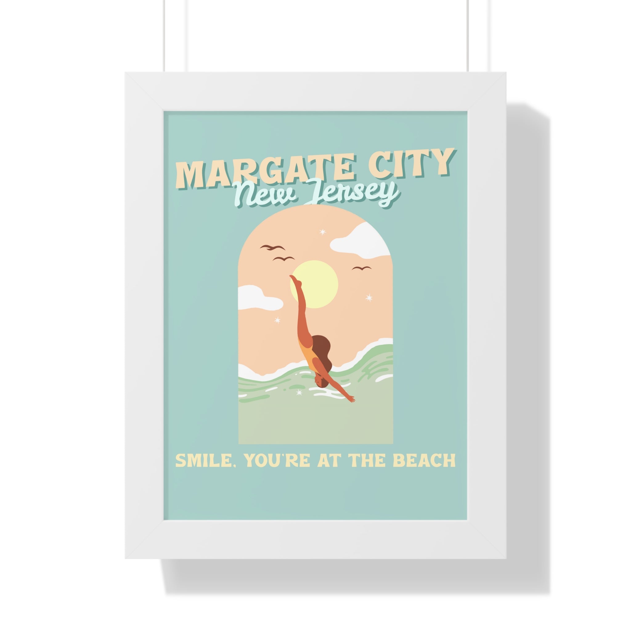 Pre Framed, Margate City- At The Beach- Retro Summer Wall Art - Dad Bod Summer