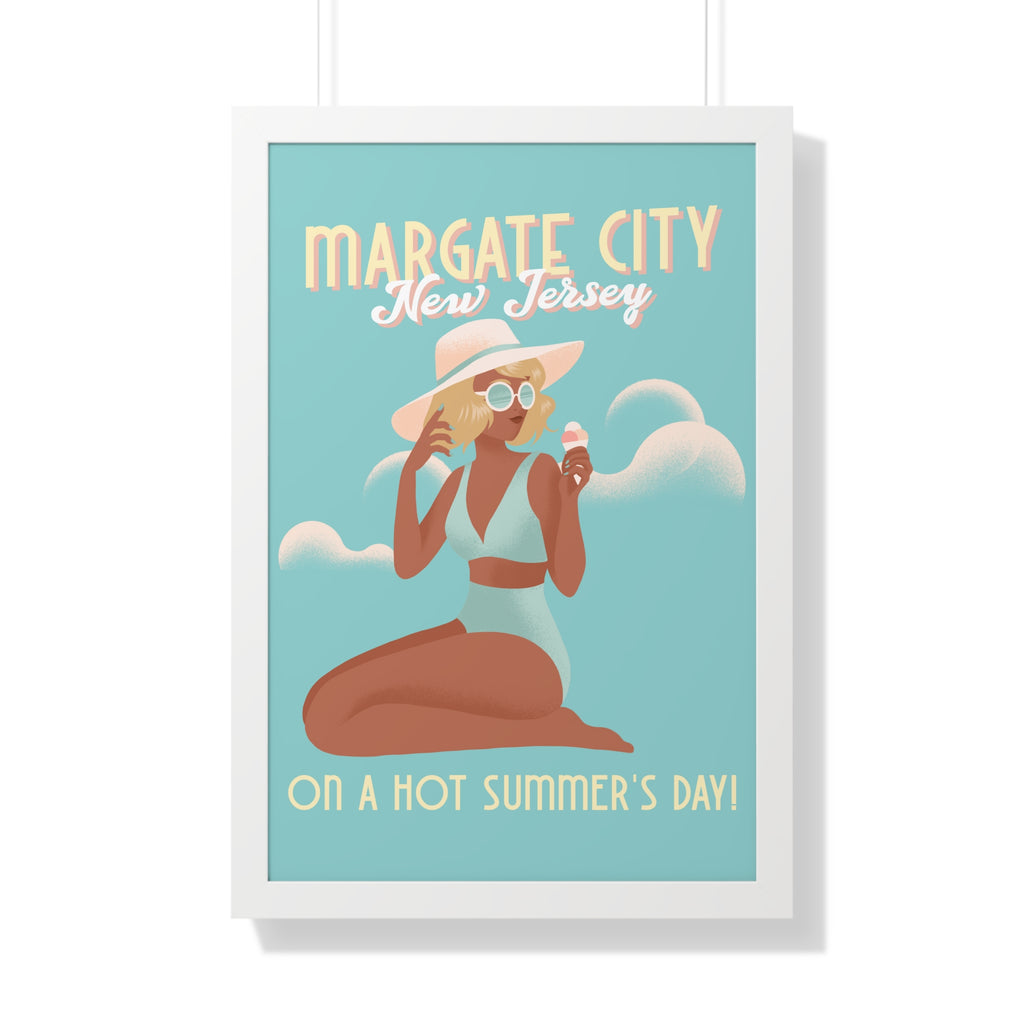 Margate City, New Jersey- Summer Day Design- Framed Wall Art - Dad Bod Summer