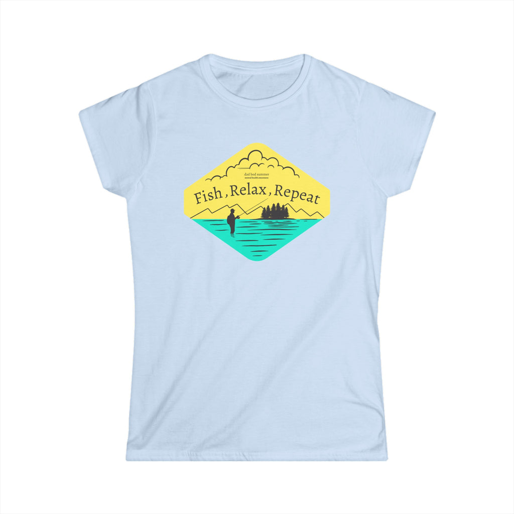 Women's "Fish, Relax, Repeat" Softstyle Tee - Dad Bod Summer