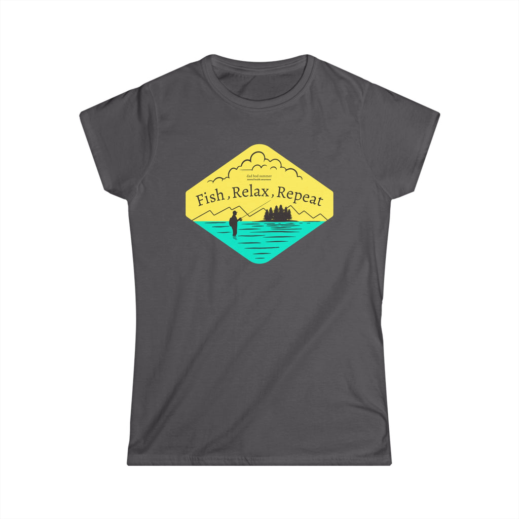 Women's "Fish, Relax, Repeat" Softstyle Tee - Dad Bod Summer