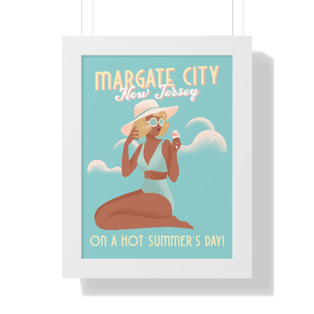 Margate City, New Jersey- Summer Day Design- Framed Wall Art - Dad Bod Summer