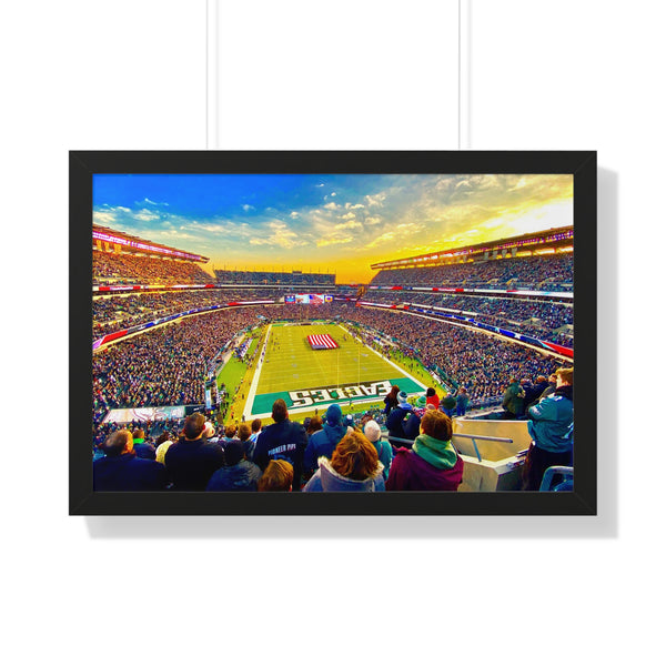 Philadelphia Eagles, Scenic Sunset Framed Wall Art- Lincoln Financial Field, Philadelphia - Dad Bod Summer