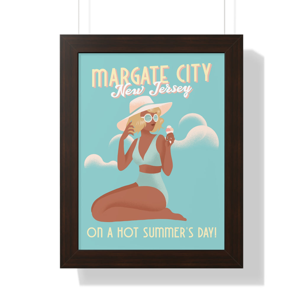 Margate City, New Jersey- Summer Day Design- Framed Wall Art - Dad Bod Summer