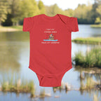 A baby fishing onesie that's a great gift for grandfathers on fathers day. It says "I Got my Genes From My Grandpop" and it's from Dad Bod Summer