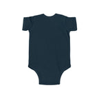 Navy blue baby onesie on a white background