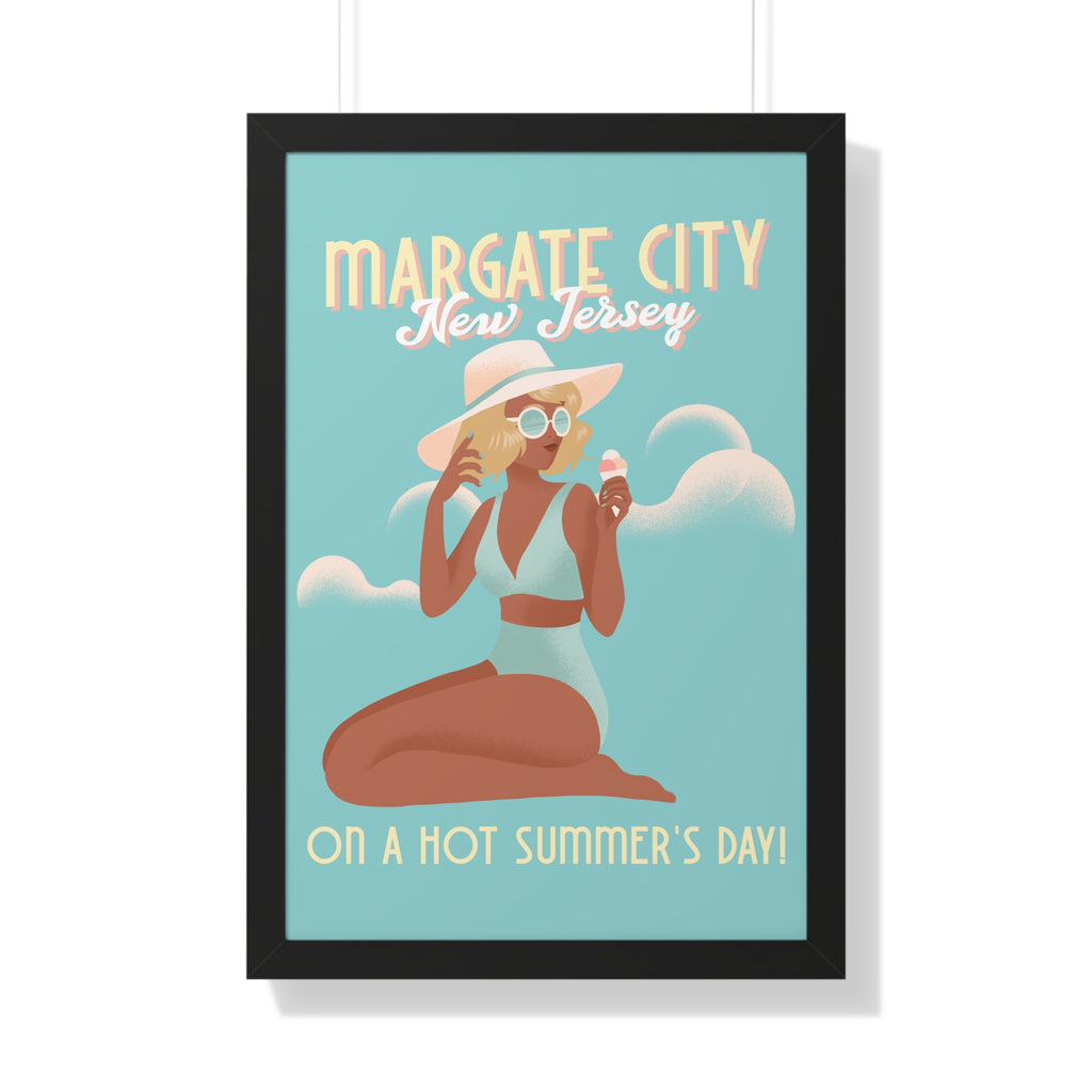 Margate City, New Jersey- Summer Day Design- Framed Wall Art - Dad Bod Summer