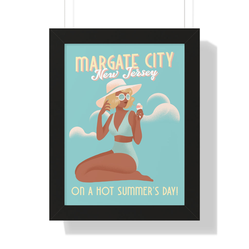 Margate City, New Jersey- Summer Day Design- Framed Wall Art - Dad Bod Summer