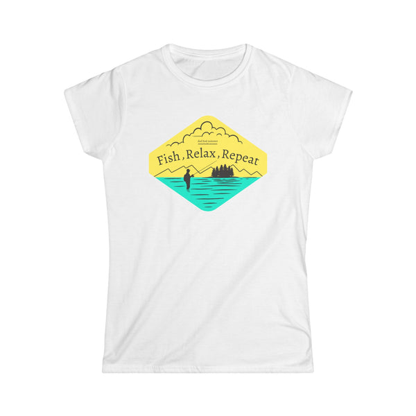 Women's "Fish, Relax, Repeat" Softstyle Tee - Dad Bod Summer