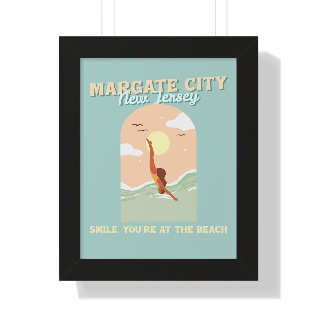 Pre Framed, Margate City- At The Beach- Retro Summer Wall Art - Dad Bod Summer