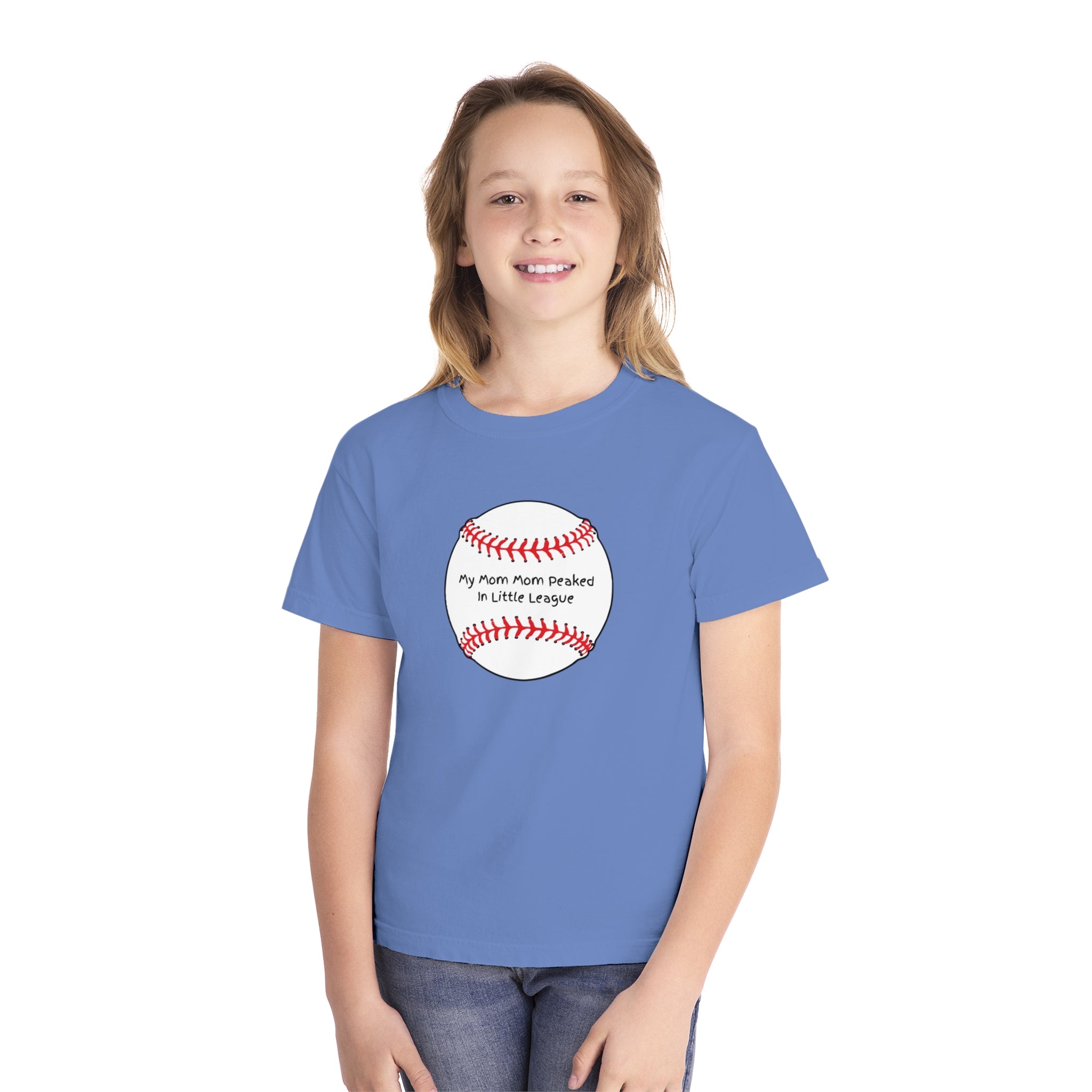 "My Mom Mom Peaked in Little League" - Kids Baseball Shirts