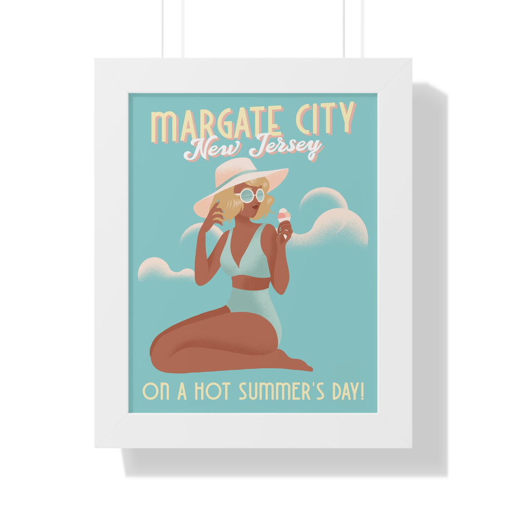 Margate City, New Jersey- Summer Day Design- Framed Wall Art - Dad Bod Summer