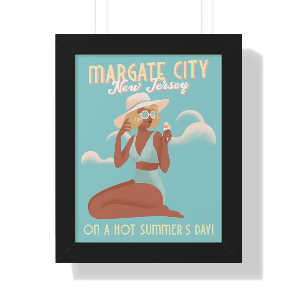 Margate City, New Jersey- Summer Day Design- Framed Wall Art - Dad Bod Summer