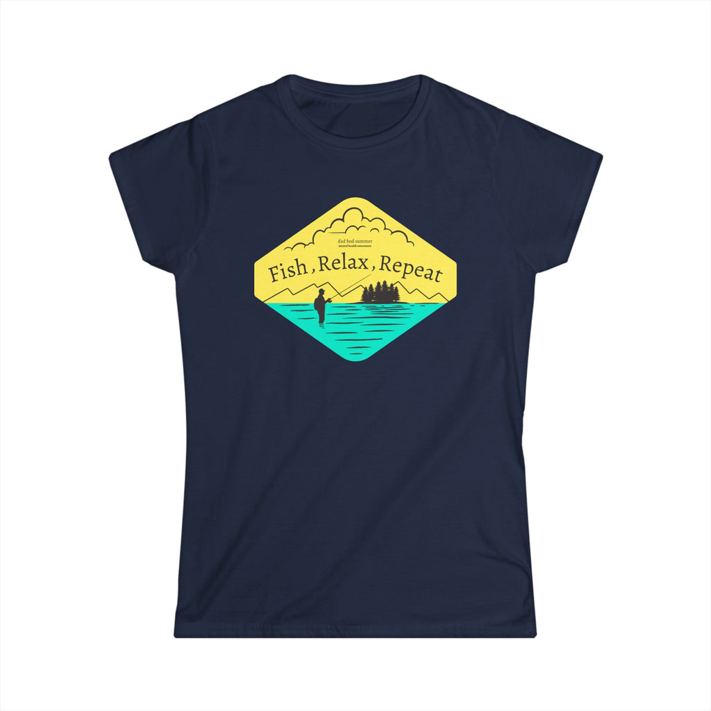 Women's "Fish, Relax, Repeat" Softstyle Tee - Dad Bod Summer