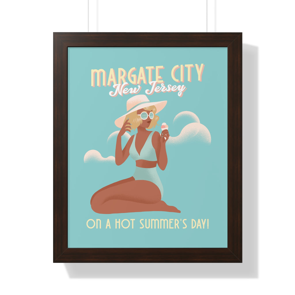 Margate City, New Jersey- Summer Day Design- Framed Wall Art - Dad Bod Summer