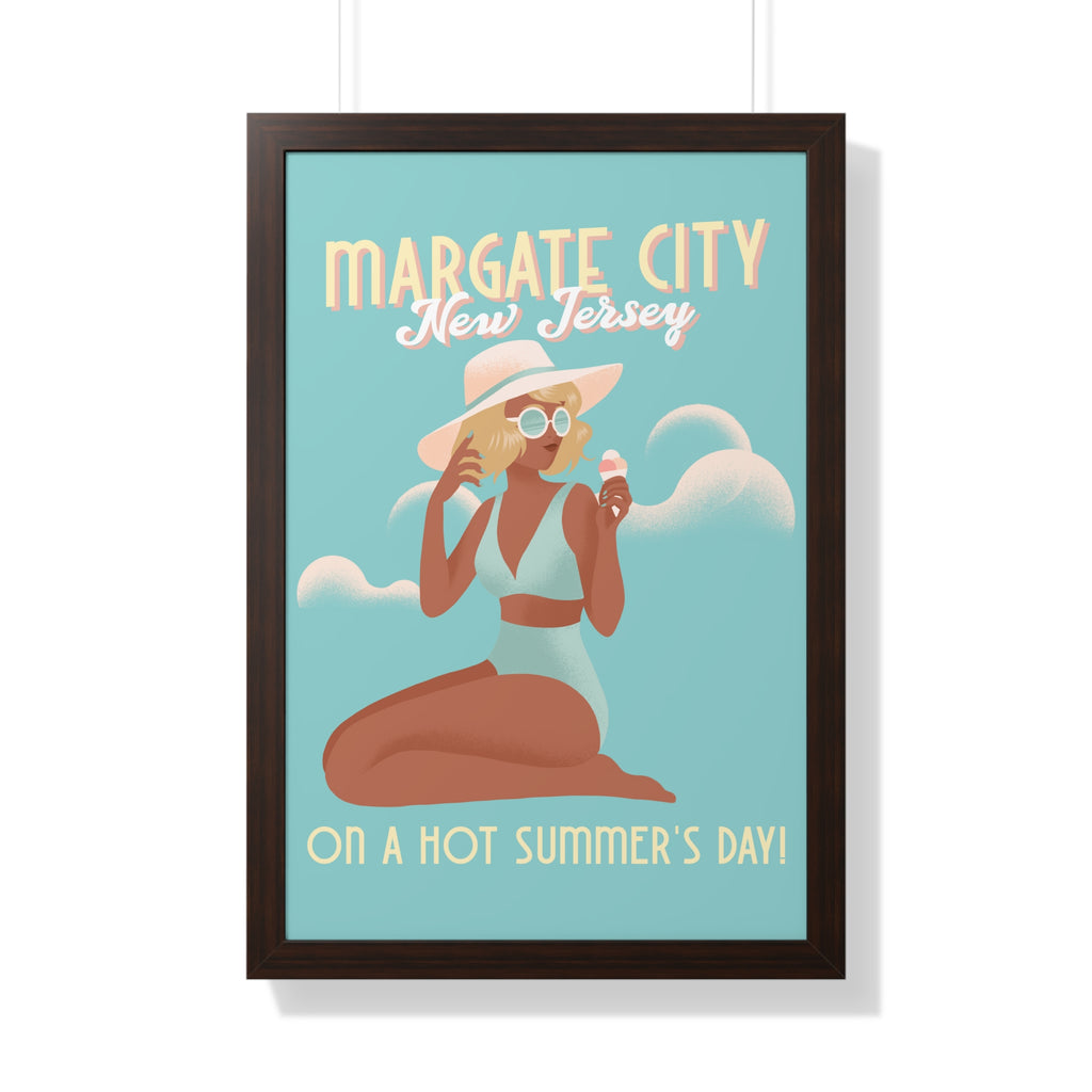 Margate City, New Jersey- Summer Day Design- Framed Wall Art - Dad Bod Summer