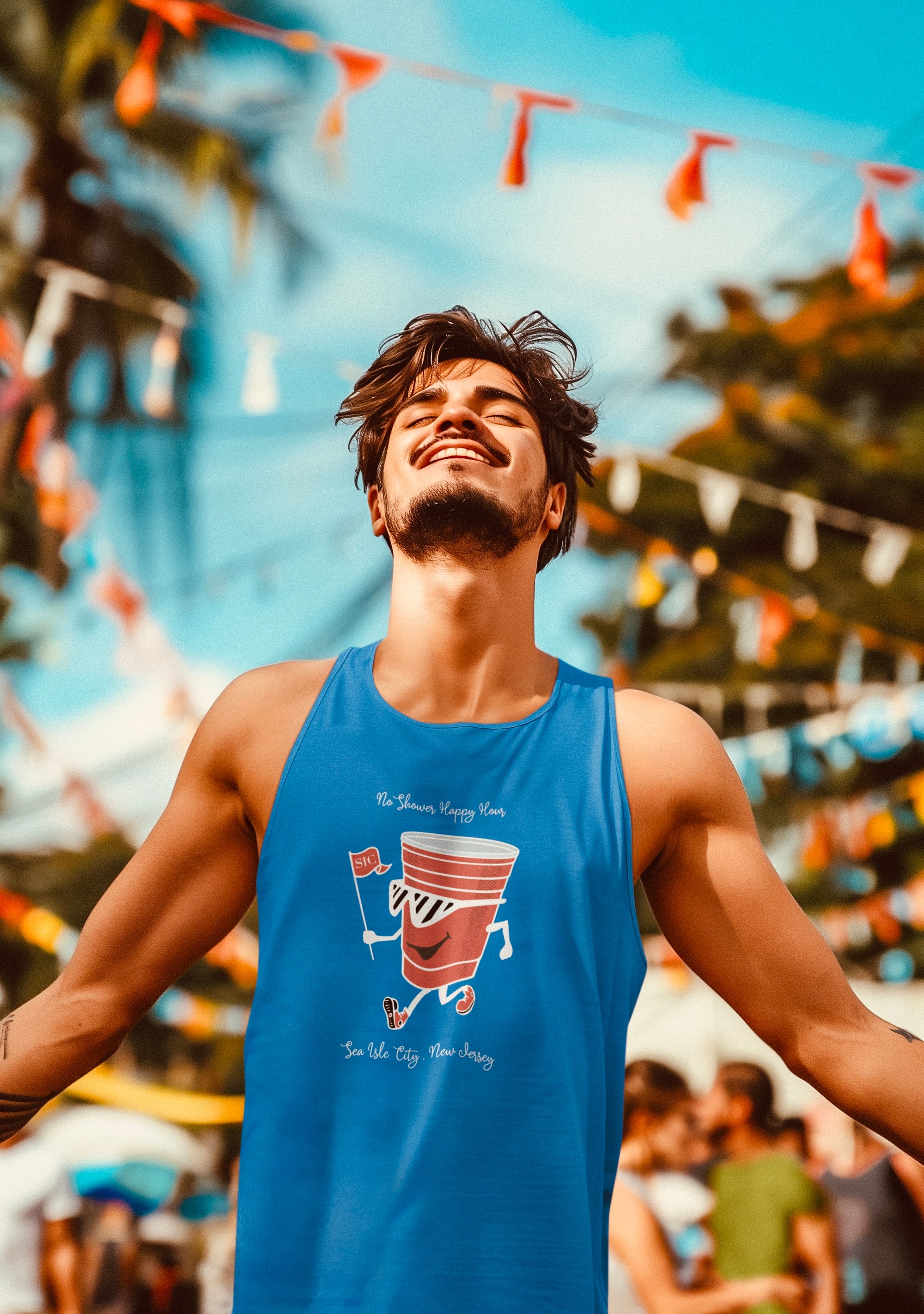 "No Shower Happy Hour, Sea Isle City Tank Top" - Beach Tank Tops