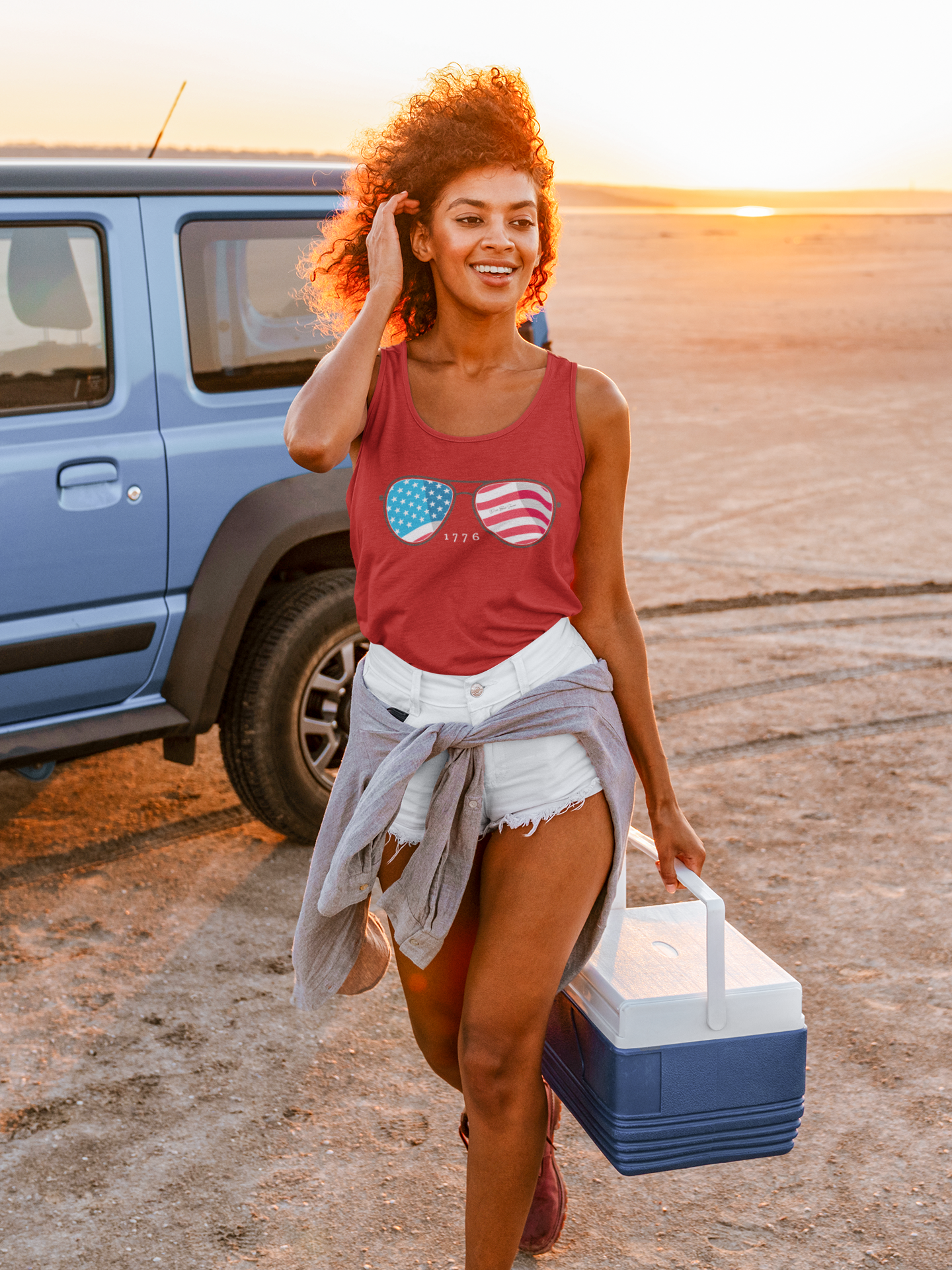 "USA Sunglasses Tank Top" - Ladies Tank Tops